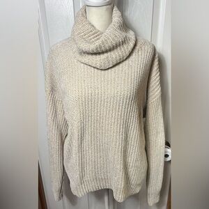 Roxy Cowl Neck Sweater Cropped Chenille Sweater Oversized Chunky Knit Cream S